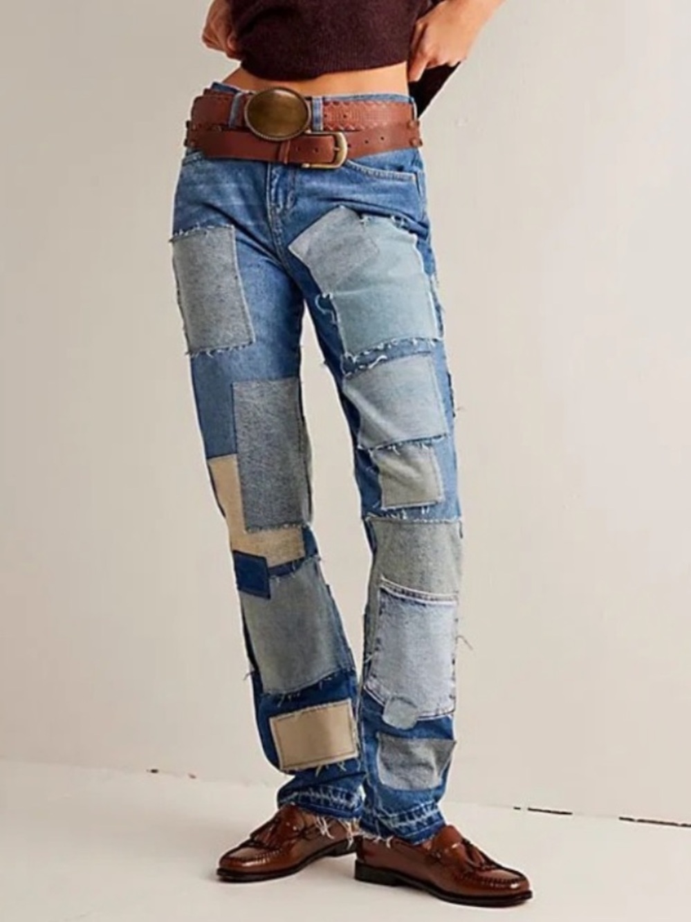 FREE PEOPLE Bare With Me NEW Patchwork Jeans Size 28 We The Free Rebel Hearts